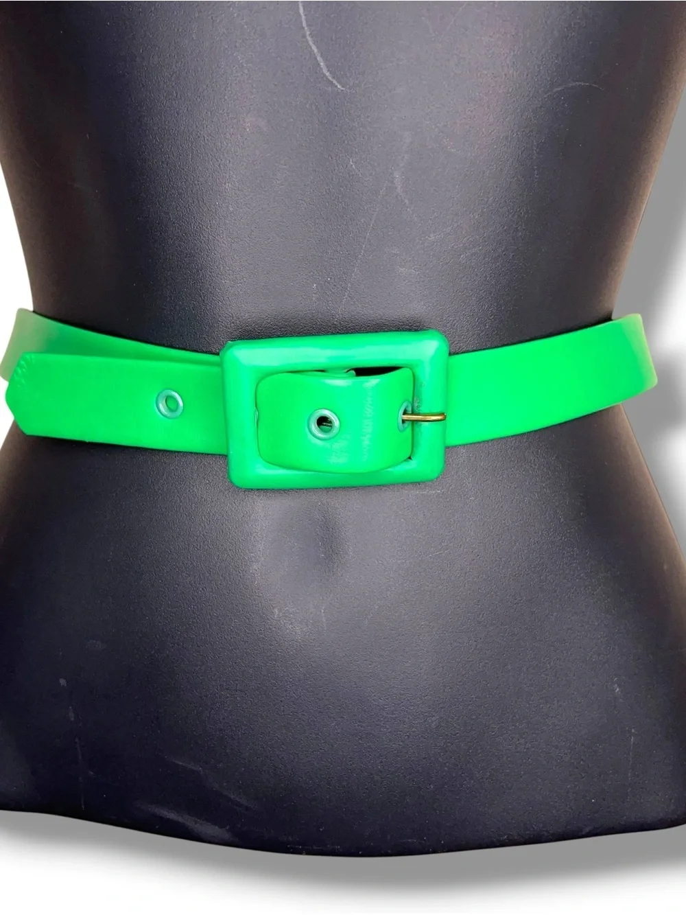 Vintage XS Green Faux Leather Vinyl Belt Buckle Classic 70s Era Vibrant Pinup
